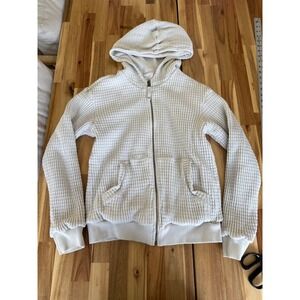 A/X Armani Exchange cream hooded zip up sweatshirt sz M waffle reversible hoodie